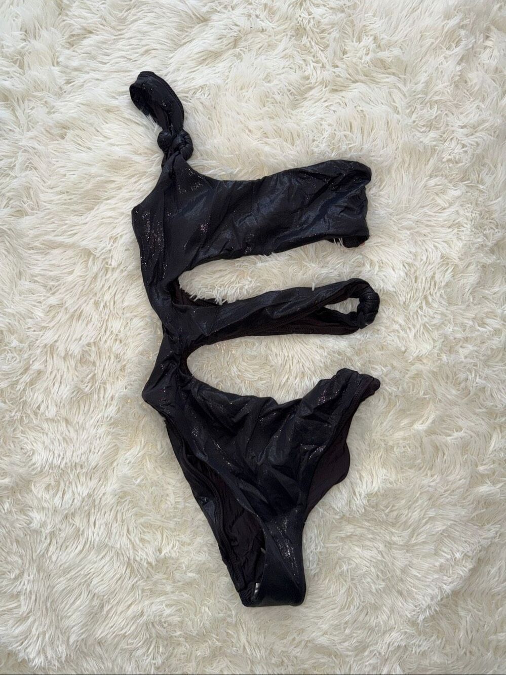 SKIMS Liquid shine swim knotted one shoulder monokini size S color onyx new with